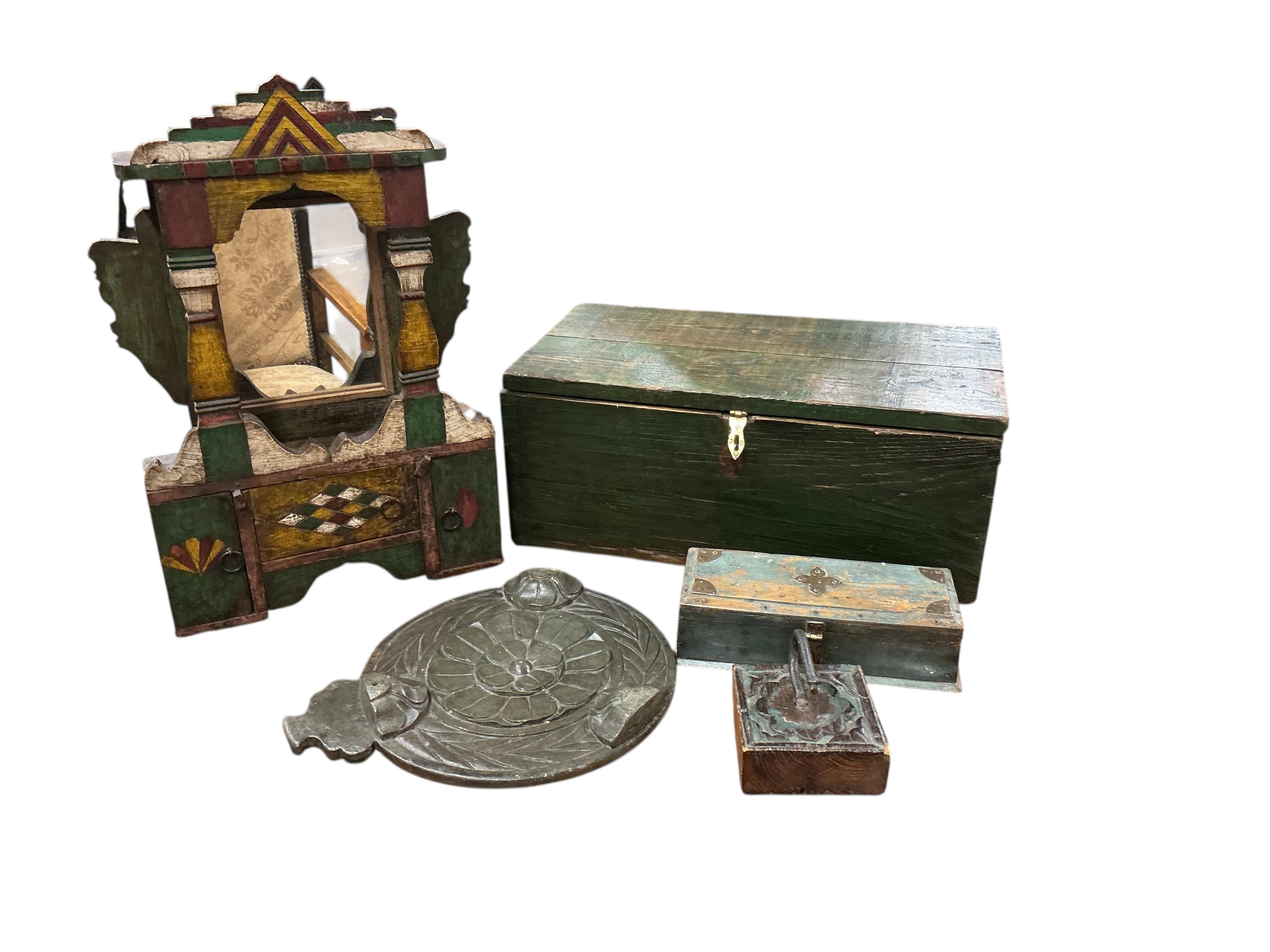 A small painted box and various items